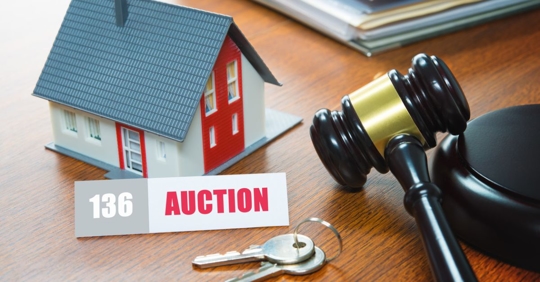 House with a Gavel. Foreclosure, real estate, sale, auction